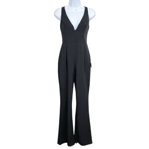Lulus Womens Instant Icon Flare Leg Jumpsuit S NWT Black Crepe Party Minimalist
